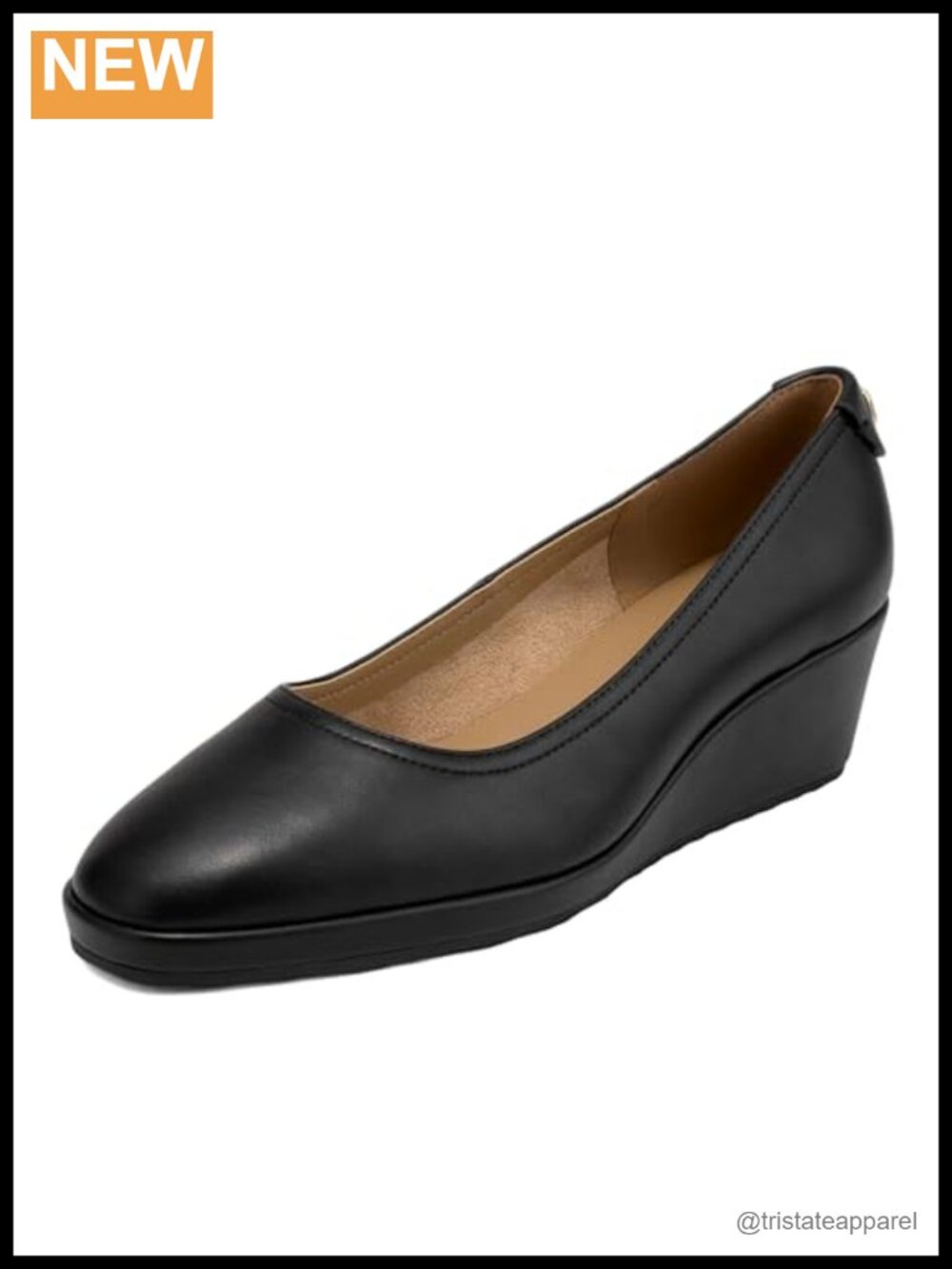 Wedge Pump Faux Leather Slip-On Comfort Heel Almond Toe